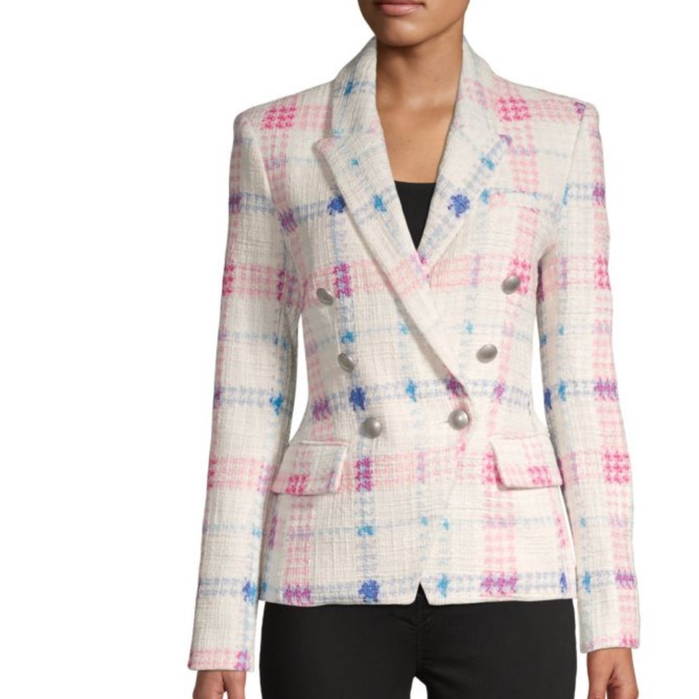 Maison d’Amelie Tweed Plaid Blazer Women’s S Double Breasted Parisian Preppy
